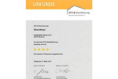 Borkum Ferienwohnung Strandkoje - dtv urkunde