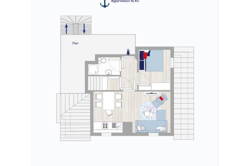 Langeoog Ferienwohnung Appartementhaus Prickenhof - Blau/304 - BlaugrundrissNeu