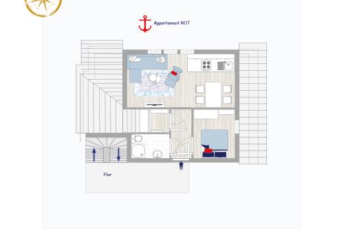 Langeoog Ferienwohnung Appartementhaus Prickenhof - Rot/303 - GRundrisseRot