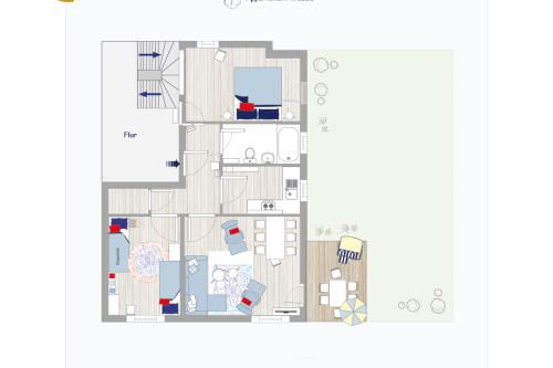 Langeoog Ferienwohnung Appartementhaus Prickenhof - Weiss/305 - GRundrisseWeiss