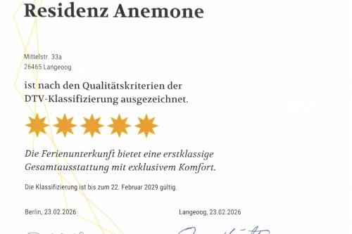 Langeoog Ferienhaus Residenz Anemone F***** - DTV Urkunde