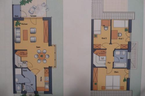 Langeoog Ferienhaus Residenz Inseltraum (Doppelhaushälfte) - Vogtpad 5b - Raumaufteilung EG und OG