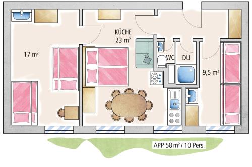 Spiekeroog Ferienwohnung Haus Seerose - Ev. Familienferienstätte-  - Wohnung 1 Plus - Ausstattung 1